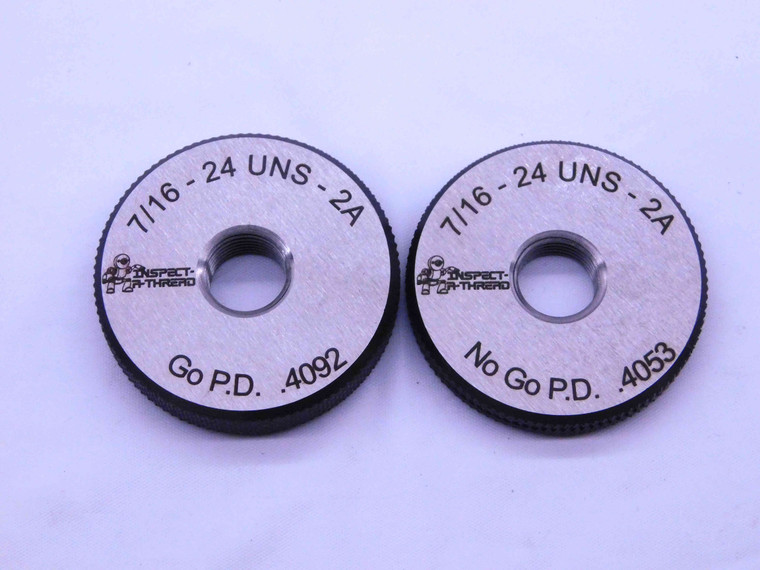 NEW 7/16 24 UNS 2A SOLID THREAD RING GAGES .4375 GO NO GO P.D.'S = .4092 & .4053 - DW32668MSAF