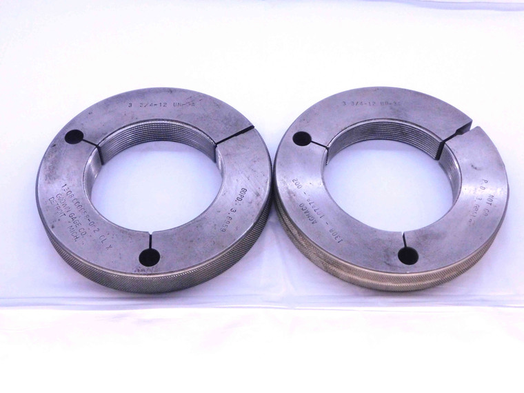 3 3/4 12 UN 3A THREAD RING GAGES 3.75 3.750 GO NO GO P.D.'S = 3.6959 & 3.6911 - DW32695CB4