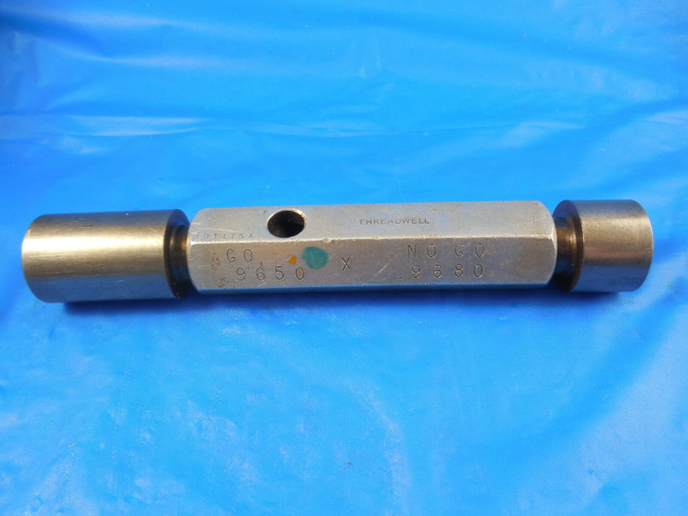 .9650 & .9680 CLASS X SMOOTH PIN PLUG GAGE GO NO GO .9375 + .0275 OVERSIZE 15/16