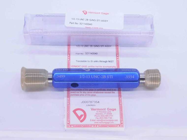 NEW 1/2 13 UNC 2B STI HELICOIL VERMONT THREAD PLUG GAGE .5 GO NOGO = .5499 .5554 - DW32804VTG