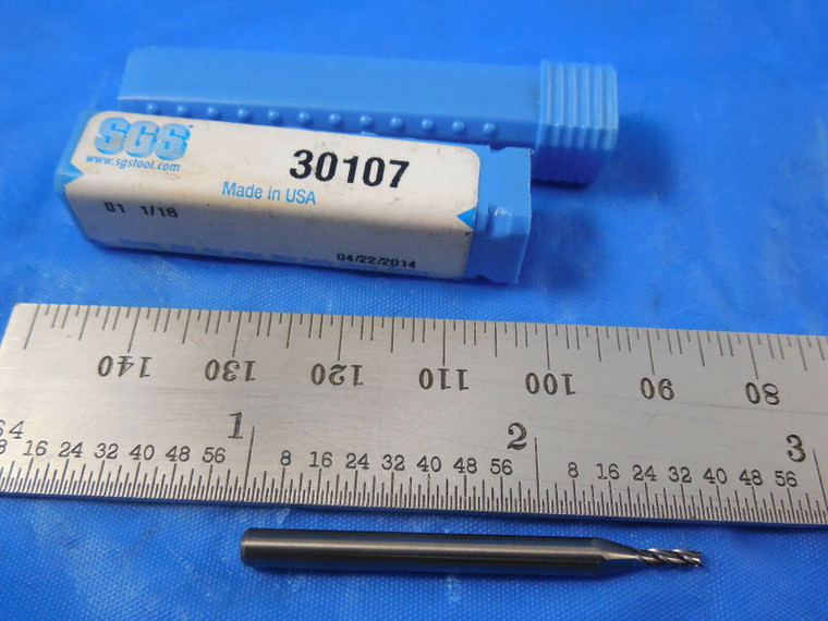 SGS 1/16 Diam 3/16 LOC, 1/8 Shank Dia 1-1/2 OAL, 4 Flute Carbide Square End Mill