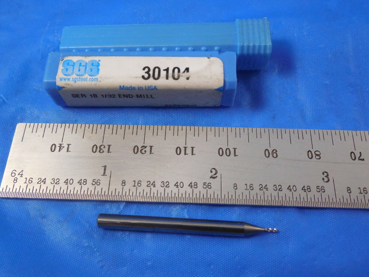 SGS 1/32" Dia, 5/64" Length of Cut, 4 Flute Solid Carbide Ball End Mill Uncoated