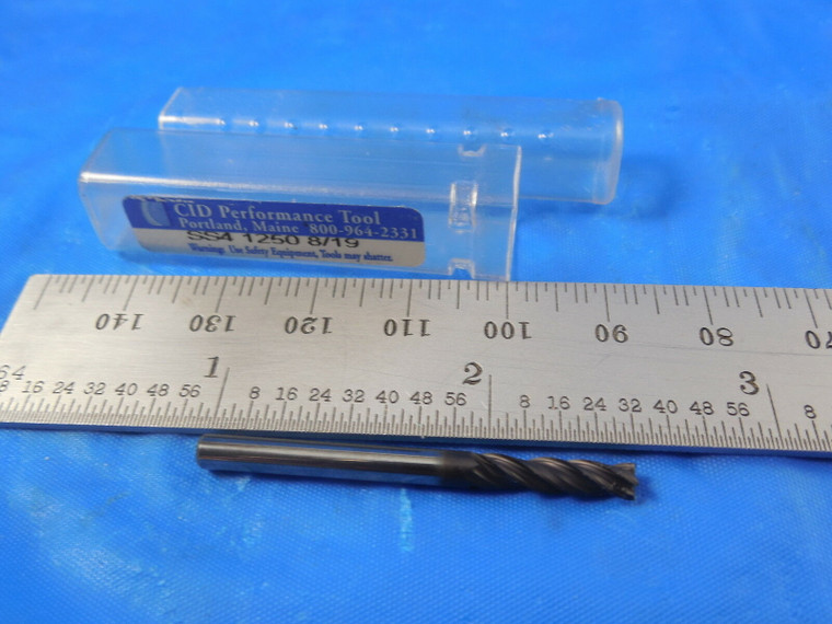 CID PERFORMANCE SS4 1250 1/8 DIA 1/2 LOC 1 1/2 OAL 4 FLUTE CARBIDE END MILL.