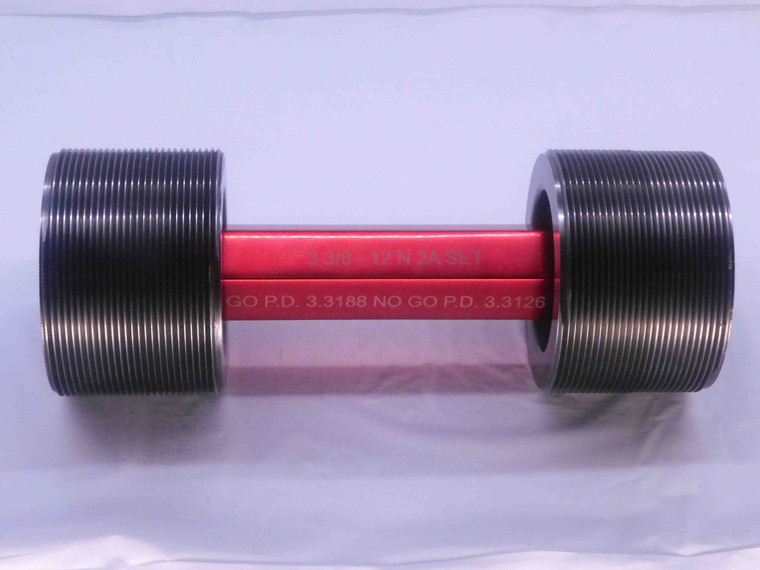 3 3/8 12 N 2A SET THREAD PLUG GAGE 3.375 GO NO GO P.D.'S = 3.3188 & 3.3126 - DW32987LVR