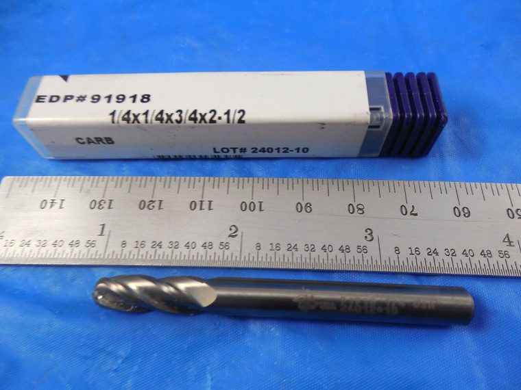 BRUBAKER 91918 1/4 DIA 3/4 LOC 2 1/2 OAL 4 FLUTE SOLID CARBIDE END MILL TOOL