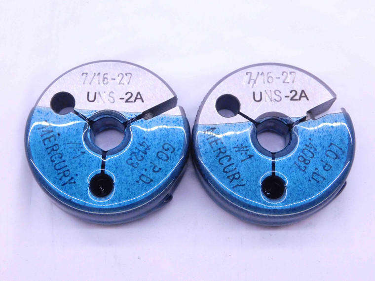 7/16 27 UNS 2A THREAD RING GAGES .4375 GO NO GO P.D.'S = .4123 & .4087 CHECK - DW32997CT4