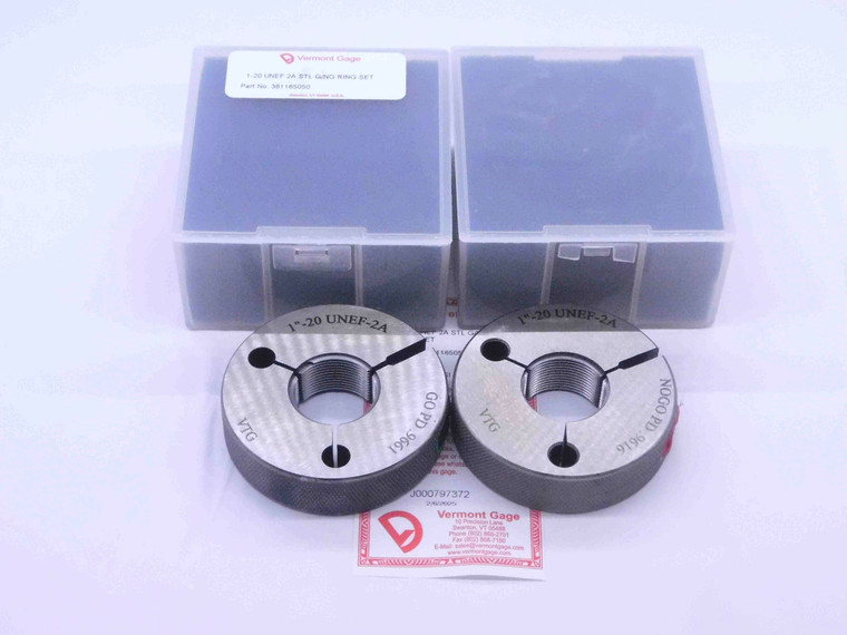 NEW 1" 20 UNEF 2A VERMONT THREAD RING GAGES 1.0 GO NO GO P.D.'S = .9661 & .9616 - DW33101VTG