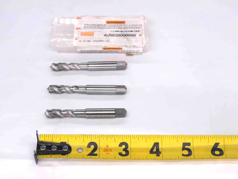 3pcs NEW EMUGE M8 X 1.25 6H HSSE PLUG TAP 3 SPIRAL FLUTE 8.0 mm M8-ISo2/6H - MW2495BM4
