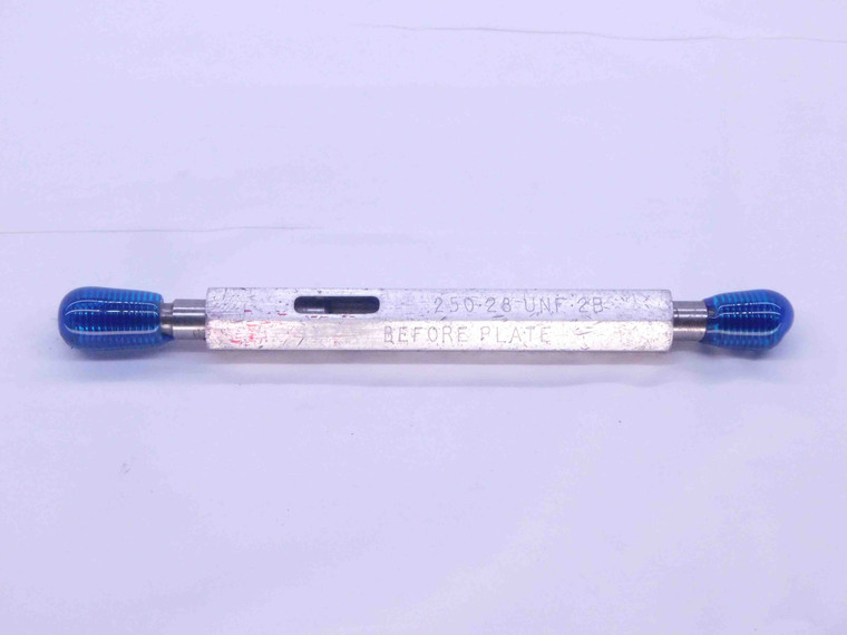 1/4 28 UNF 2B BEFORE PLATE THREAD PLUG GAGE .25 GO NO GO P.D.'S = .2277 & .2317 - DW33239CT4