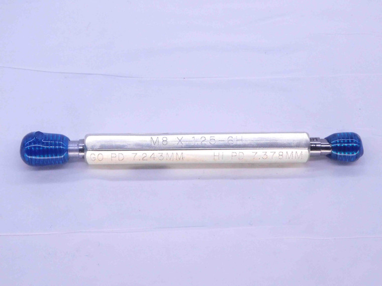 M8 X 1.25 6H METRIC SPECIAL THREAD PLUG GAGE 8 GO NO GO P.D.'S = 7.243 & 7.378 - DW33314CT4