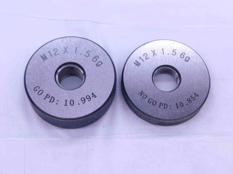 NEW M12 X 1.5 6g SOLID THREAD RING GAGES 12 GO NO GO P.D.'S = 10.994 & 10.854 - DW33328MJ