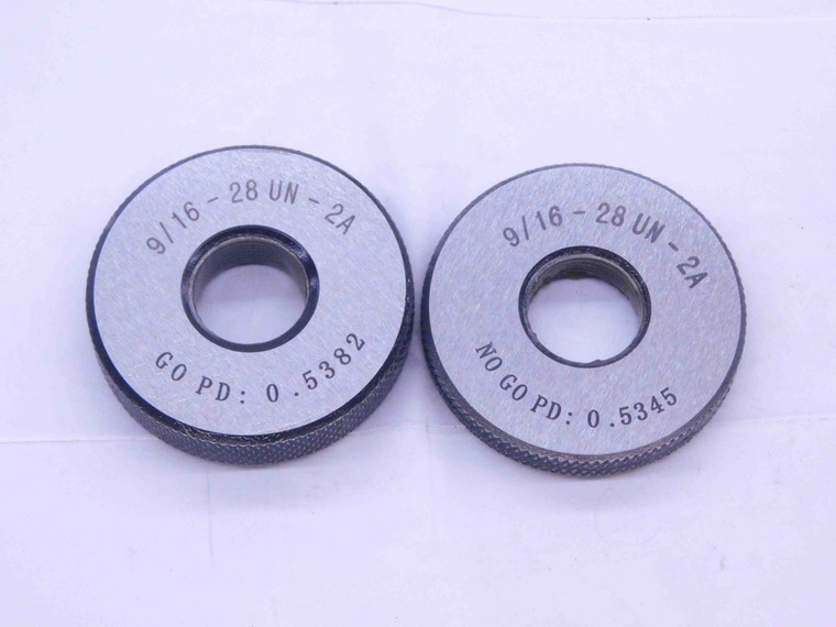 NEW 9/16 28 UN 2A SOLID THREAD RING GAGES .5625 GO NO GO P.D.'S = .5382 & .5345 - DW33330MJ