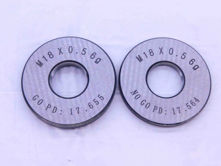 NEW M18 X .5 6g SOLID THREAD RING GAGES 18 0.5 GO NO GO P.D.'S = 17.655 & 17.564 - DW33340MJ