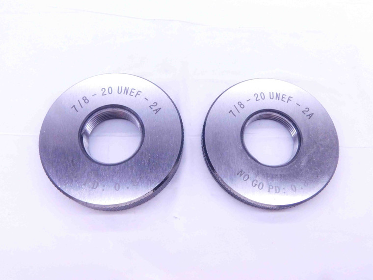 NEW 7/8 20 UNEF 2A SOLID THREAD RING GAGES .875 GO NO GO P.D.'S = .8412 & .8368 - DW33341MJ