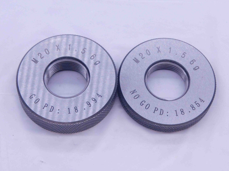 NEW M20 X 1.5 6g SOLID THREAD RING GAGES 20 GO NO GO P.D.'S = 18.994 & 18.854 - DW33350MJ
