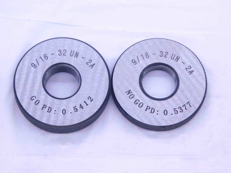 NEW 9/16 32 UN 2A SOLID THREAD RING GAGES .5625 GO NO GO P.D.'S = .5412 & .5377 - DW33361MJ