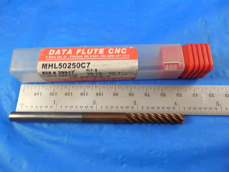 DATA FLUTE MHL50250C7 1/4 DIA 1 1/4 LOC 4" OAL 5 FL CARBIDE END MILL EDP 39917