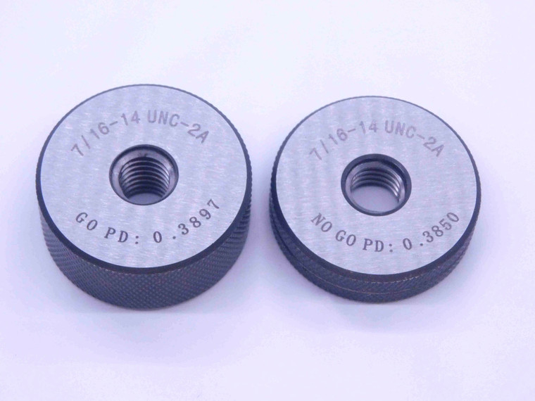 NEW 7/16 14 UNC 2A SOLID THREAD RING GAGES .4375 GO NO GO P.D.'S = .3897 & .3850 - DW33364MJ