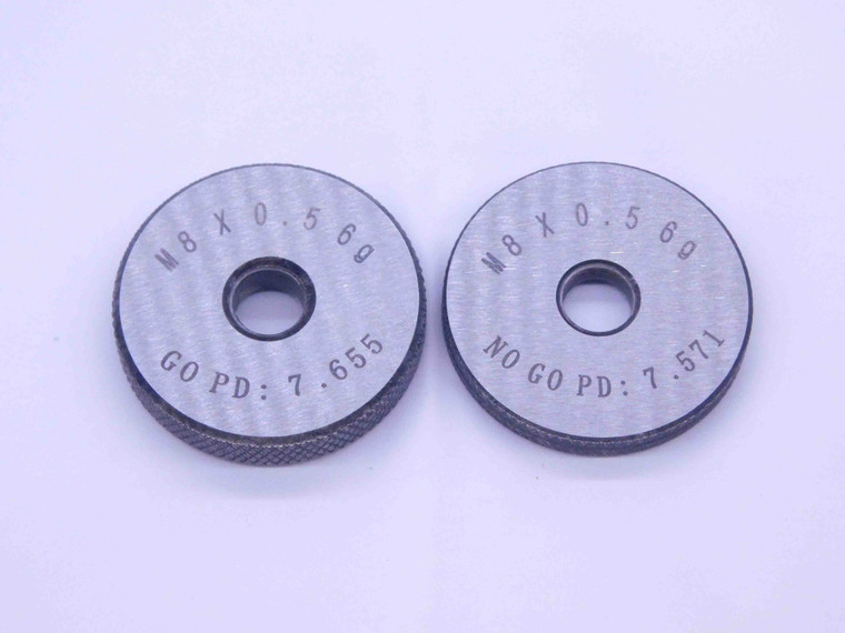 NEW M8 X .5 6g SOLID THREAD RING GAGES 8 0.5 GO NO GO P.D.'S = 7.655 & 7.571 - DW33365MJ