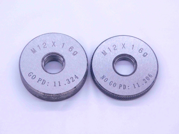 NEW M12 X 1 6g SOLID THREAD RING GAGES 12 1.0 GO NO GO P.D.'S = 11.324 & 11.206 - DW33367MJ