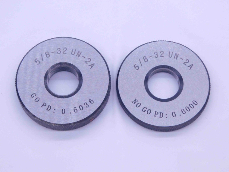NEW 5/8 32 UN 2A SOLID THREAD RING GAGES .625 GO NO GO P.D.'S = .6036 & .6000 - DW33370MJ