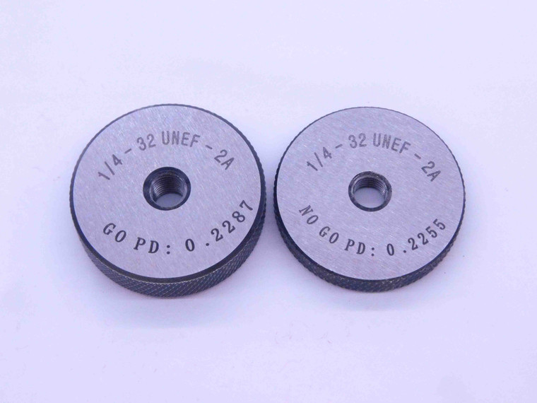 NEW 1/4 32 UNEF 2A SOLID THREAD RING GAGES .25 GO NO GO P.D.'S = .2287 & .2255 - DW33373MJ