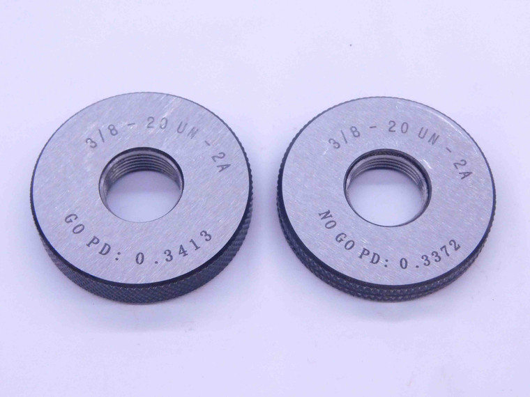 NEW 3/8 20 UN 2A SOLID THREAD RING GAGES .375 GO NO GO P.D.'S = .3413 & .3372 - DW33377MJ