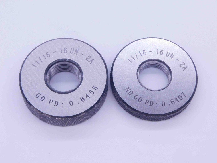 NEW 11/16 16 UN 2A SOLID THREAD RING GAGES .6875 GO NO GO P.D.'S = .6455 & .6407 - DW33378MJ