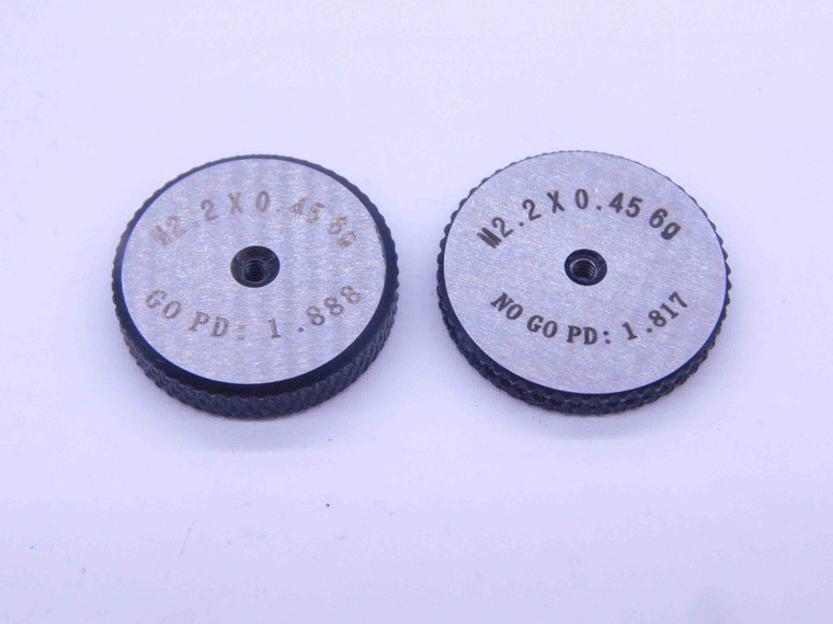 NEW M2.2 X .45 6g SOLID THREAD RING GAGES 2.2 0.45 GO NO GO PD'S = 1.888 & 1.817 - DW33379MJ