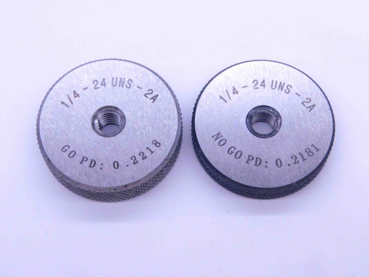 NEW 1/4 24 UNS 2A SOLID THREAD RING GAGES .25 GO NO GO P.D.'S = .2218 & .2181 - DW33380MJ