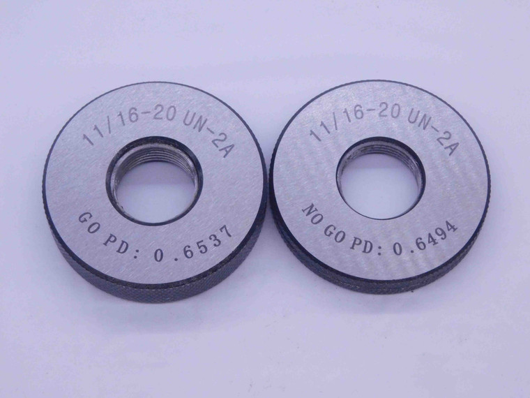 NEW 11/16 20 UN 2A SOLID THREAD RING GAGES .6875 GO NO GO P.D.'S = .6537 & .6494 - DW38414MJ