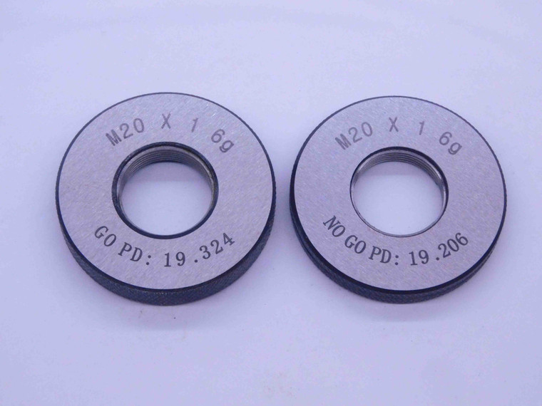 NEW M20 X 1 6g SOLID THREAD RING GAGES 20 1.0 GO NO GO P.D.'S = 19.324 & 19.206 - DW38417MJ