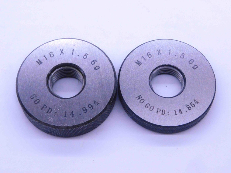 NEW M16 X 1.5 6g SOLID THREAD RING GAGES 16 GO NO GO P.D.'S = 14.994 & 14.854 - DW38422MJ