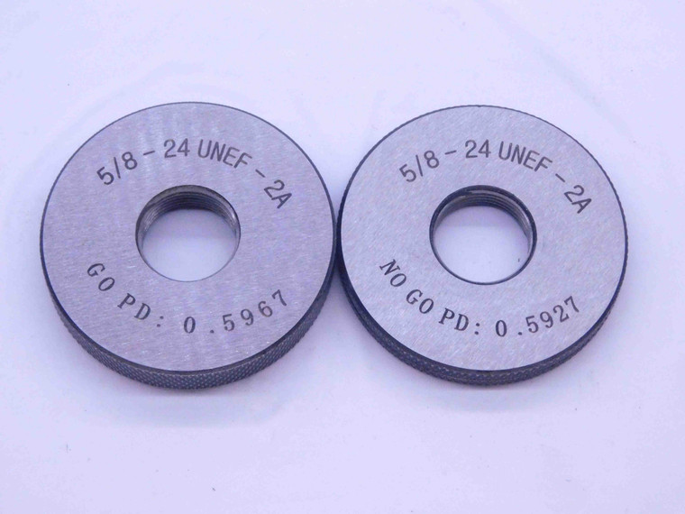 NEW 5/8 24 UNEF 2A SOLID THREAD RING GAGES .625 GO NO GO P.D.'S = .5967 & .5927 - DW33410MJ