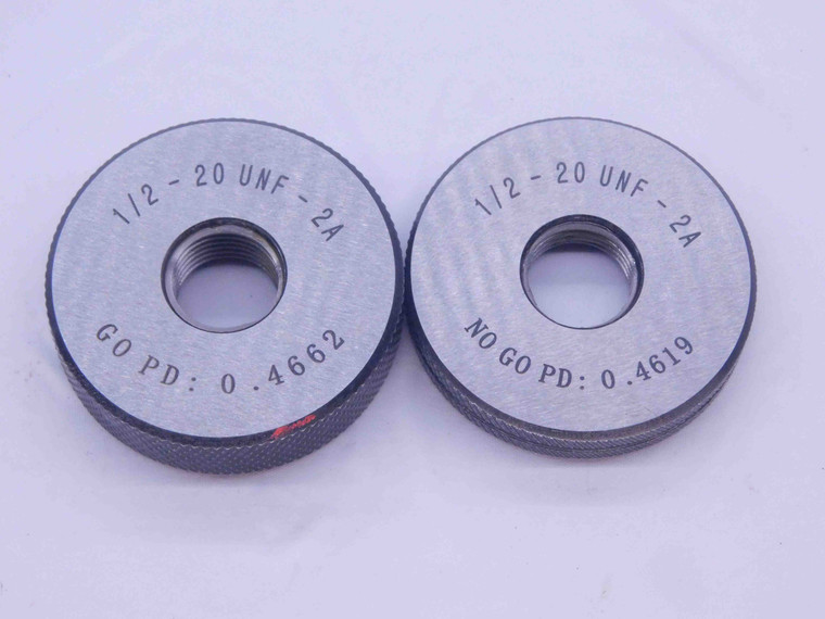 NEW 1/2 20 UNF 2A SOLID THREAD RING GAGES .5 .50 GO NO GO P.D.'S = .4662 & .4619 - DW33411MJ