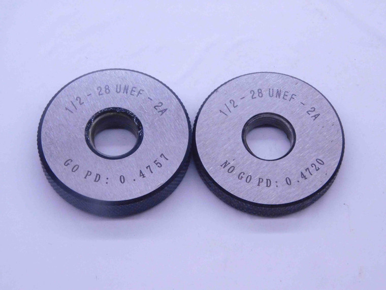 NEW 1/2 28 UNEF 2A SOLID THREAD RING GAGES .5 GO NO GO P.D.'S = .4757 & .4720 - DW33413MJ