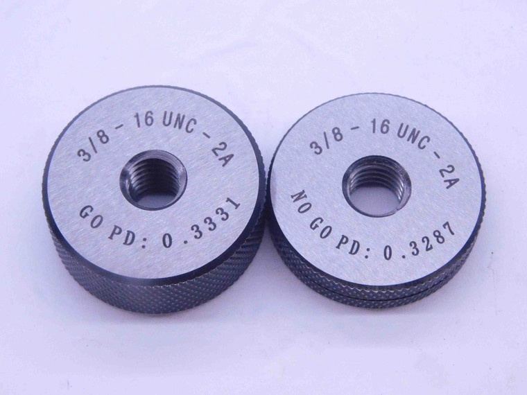 NEW 3/8 16 UNC 2A SOLID THREAD RING GAGES .375 GO NO GO P.D.'S = .3331 & .3287 - DW33415MJ