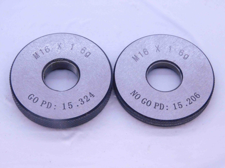 NEW M16 X 1 6g SOLID THREAD RING GAGES 16 1.0 GO NO GO P.D.'S = 15.324 & 15.206 - DW33416MJ