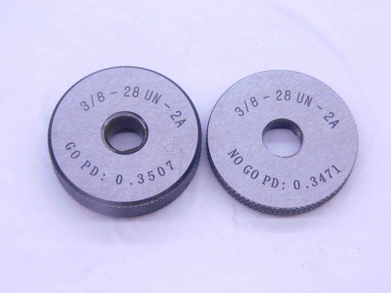 NEW 3/8 28 UN 2A SOLID THREAD RING GAGES .375 GO NO GO P.D.'S = .3507 & .3471 - DW33419MJ