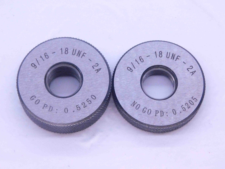 NEW 9/16 18 UNF 2A SOLID THREAD RING GAGES .5625 GO NO GO P.D.'S = .5250 & .5205 - DW33421MJ