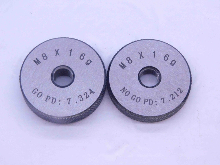 NEW M8 X 1 6g SOLID THREAD RING GAGES 8 1.0 GO NO GO P.D.'S = 7.324 & 7.212 - DW33422MJ