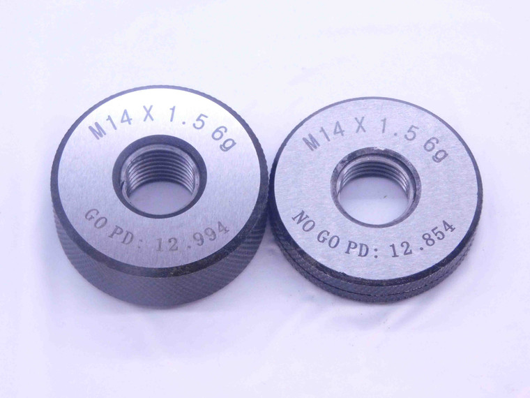 NEW M14 X 1.5 6g SOLID THREAD RING GAGES 14 GO NO GO P.D.'S = 12.994 & 12.854 - DW33428MJ
