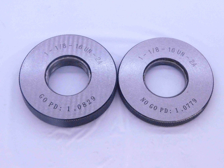 NEW 1 1/8 16 UN 2A SOLID THREAD RING GAGES 1.125 GO NO GO PD'S = 1.0829 & 1.0779 - DW33433MJ