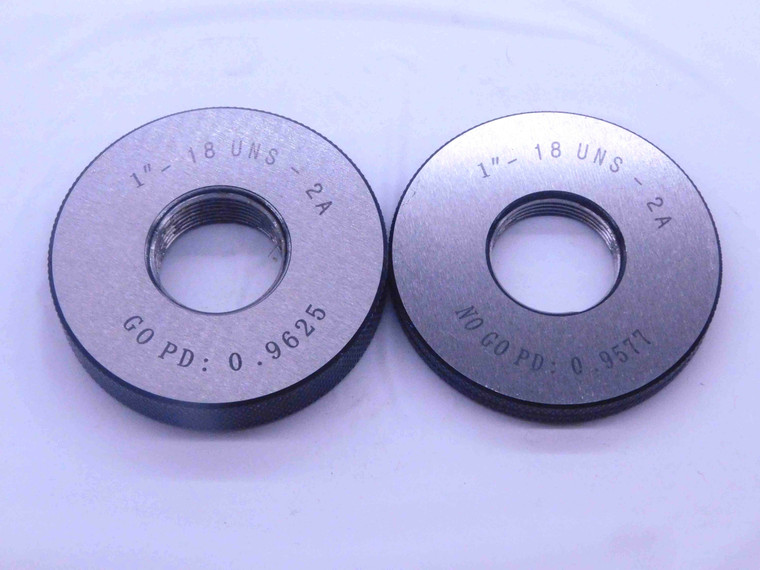 NEW 1" 18 UNS 2A SOLID THREAD RING GAGES 1.0 GO NO GO P.D.'S = .9625 & .9577 - DW33438MJ