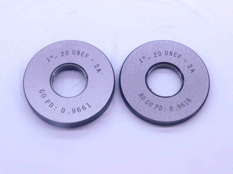 NEW 1" 20 UNEF 2A SOLID THREAD RING GAGES 1.0 GO NO GO P.D.'S = .9661 & .9616 - DW33439MJ
