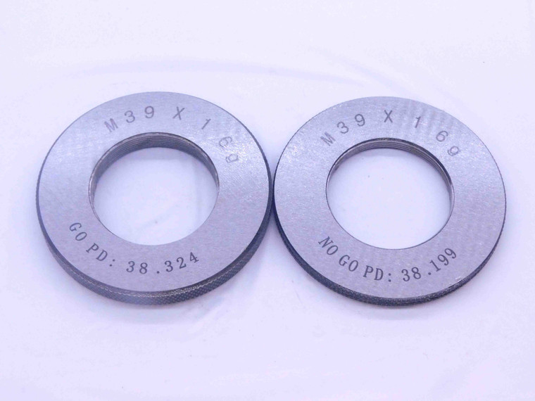 NEW M39 X 1 6g SOLID THREAD RING GAGES 39 1.0 GO NO GO P.D.'S = 38.324 & 38.199 - DW33440MJ
