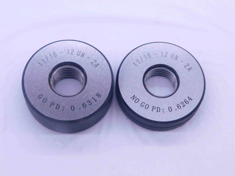 NEW 11/16 12 UN 2A SOLID THREAD RING GAGES .6875 GO NO GO P.D.'S = .6318 & .6264 - DW33441MJ