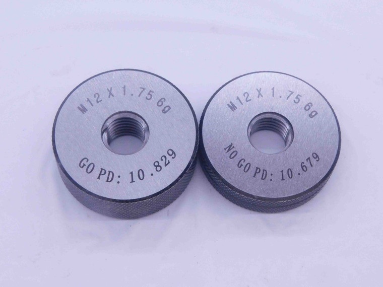 NEW M12 X 1.75 6g SOLID THREAD RING GAGES 12 GO NO GO P.D.'S = 10.829 & 10.679 - DW33442MJ