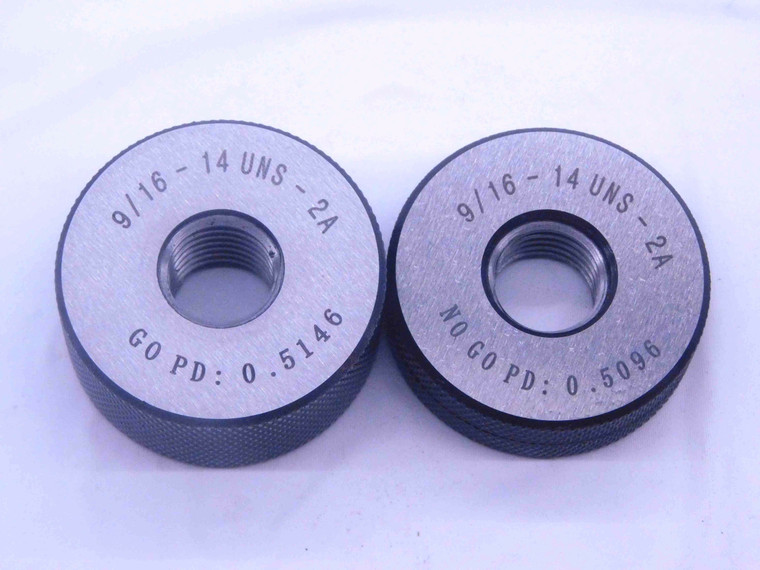 NEW 9/16 14 UNS 2A SOLID THREAD RING GAGES .5625 GO NO GO P.D.'S = .5146 & .5096 - DW33451MJ