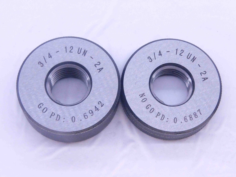 NEW 3/4 12 UN 2A SOLID THREAD RING GAGES .75 GO NO GO P.D.'S = .6942 & .6887 - DW33453MJ